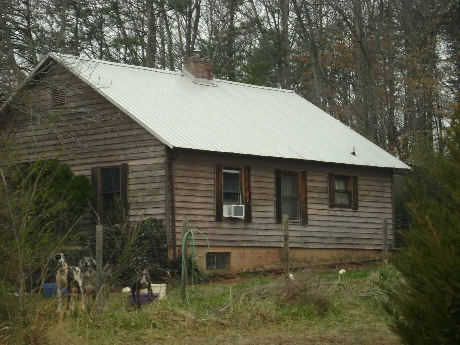 White metal roof on an old wood sided farmhouse, from a Metal Roof Installation job in Emerald Isle